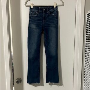 American Eagle Outfitters Dark Blue Hi-Rise Crop Flare Jeans